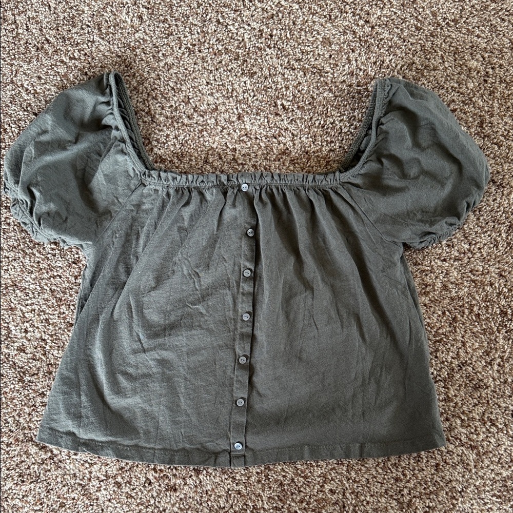 American Eagle Outfitters Green Puff Sleeve Blouse size small